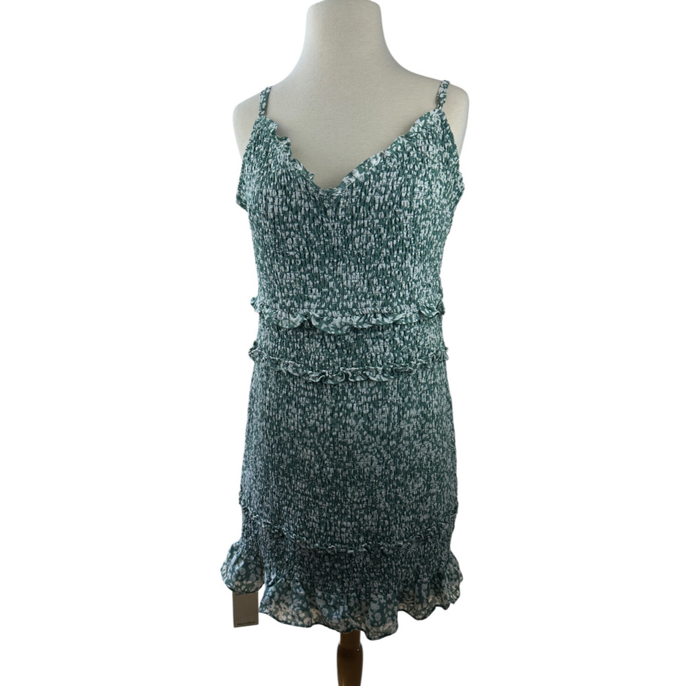 Abercrombie & Fitch Smocked Mini Dress Ruffle Green White Size XLT XL Tall - Picture 4 of 16